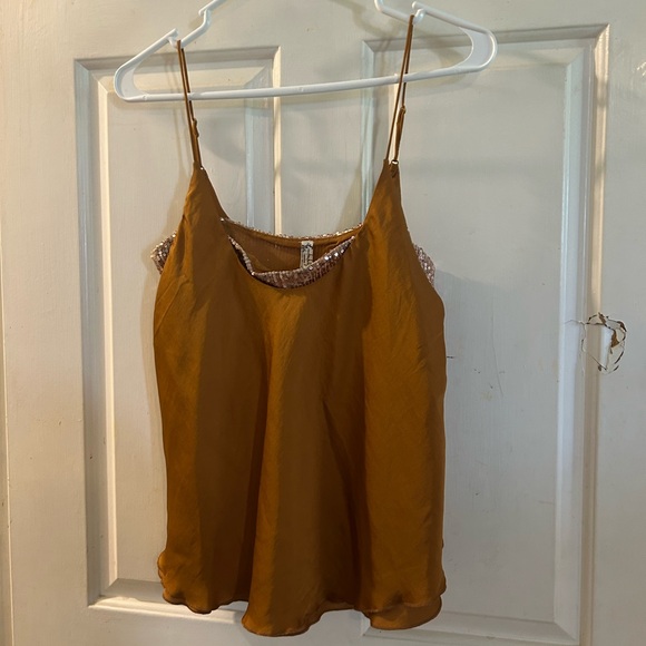Free People Other - Free People Mustard Brown Sequin Trim Slip Cami